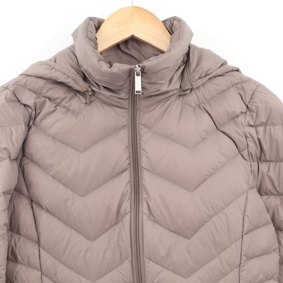 London Fog Women's Lightweight Packable Down Filled Hooded Jacket Taupe Sz S - Picture 3 of 8